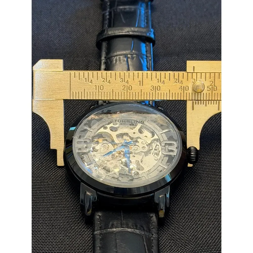 Stuhrling Original Skeleton Black Watch Polished Stainless Steel CAL.ST-90050